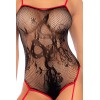 Body en résille noire à motif serpent, avec bas intégrés - Mapalé