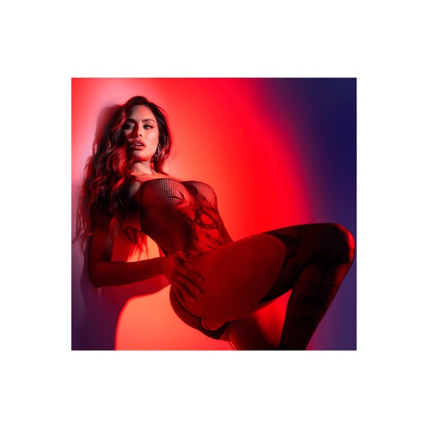 Body en résille noire à motif serpent, avec bas intégrés - Mapalé