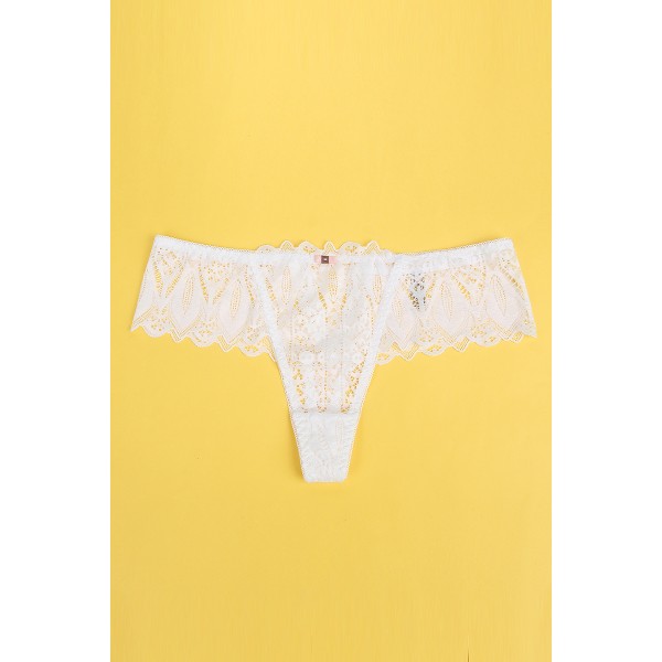 String dentelle dos lacé Blanc - Litolu Lingerie