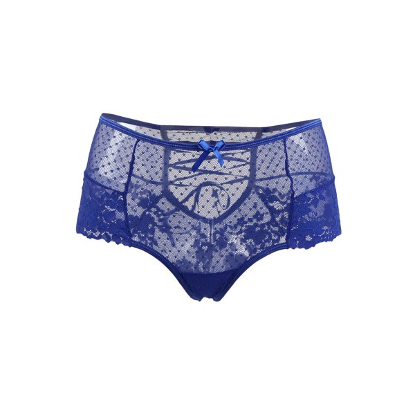 Tanga lacé dentelle taille haute Bleu - Litolu Lingerie