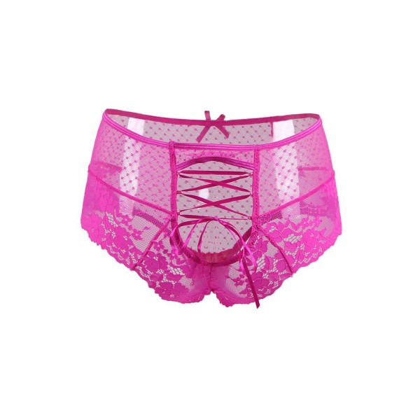 Tanga lacé dentelle taille haute Rose - Litolu Lingerie