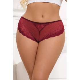 Tanga dentelle bijou Coeur Bordeaux - Litolu Lingerie