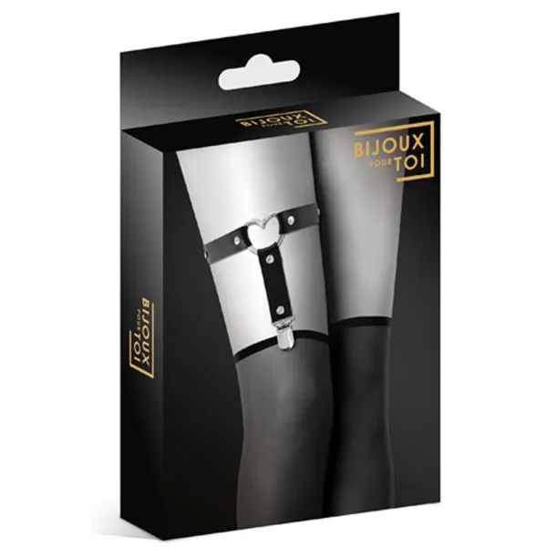 Jarretière noire avec coeur métal et rivets - CC6060090010