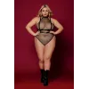 Body en résille, grande taille, avec Harnais simili cuir et chaines - DG13291XBLK