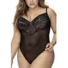 Body, grande taille, noir en dentelle et résille noire - MAL8795XBLK