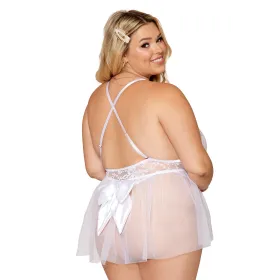 Body grande taille dentelle blanc avec tulle amovible - DG12918XWHT