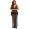 Nuisette longue grande taille fendue transparente - REN51004X-BLK