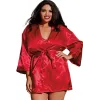 Nuisette grande taille rouge avec peignoir satinés - DG3717XRED