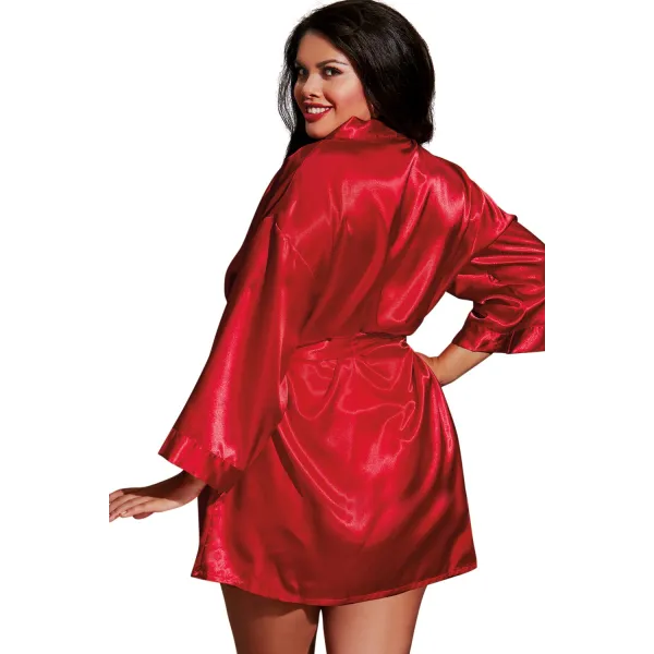 Nuisette grande taille rouge avec peignoir satinés - DG3717XRED