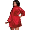 Nuisette grande taille rouge avec peignoir satinés - DG3717XRED