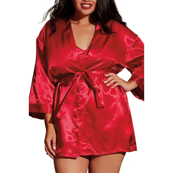 Nuisette grande taille rouge avec peignoir satinés - DG3717XRED