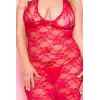 Nuisette grande taille longue rouge décolletée dentelle florale - ML53012XRED