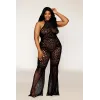 bodystocking en dentelle au crochet sans couture, grande taille, résille noire - DG0468XBLK