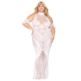 Robe bodystocking, grande taille, en résille t dentelle blanche - DG0490XWHT