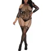 Bodystocking grande taille résille effet bas jarretelles - DG0310XBLK