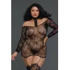 Bodystocking résille guêpière grande taille réversible avec tour de cou - DG0318XBLK