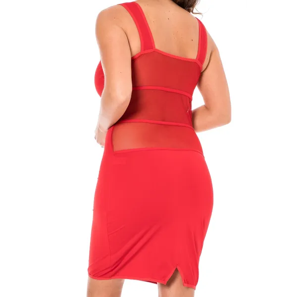 Robe sensuelle et habillée avec maille transparente rouge - LDP1RED