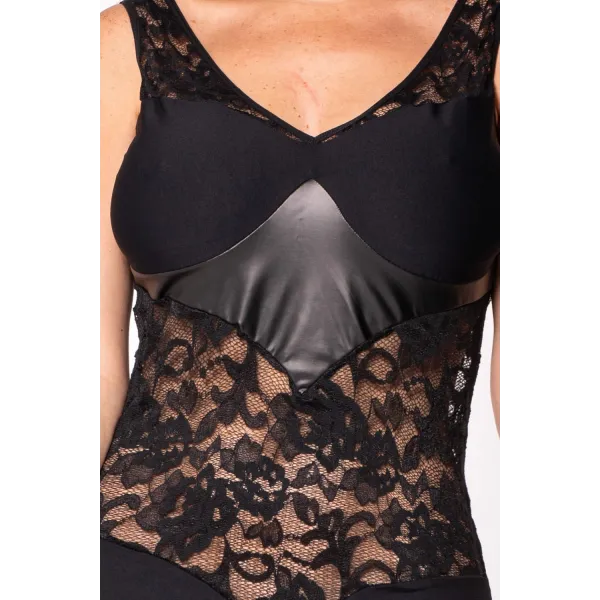 Robe cocktail empiècements dentelle et wetlook - LDW1