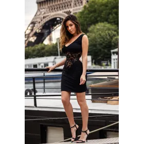 Robe cocktail dentelle florale asymétrique - LDR4