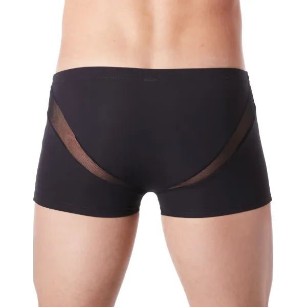 Boxer noir sexy avec fine résille en V - LM805-67BLK