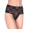 Tanga string noir grande taille large bande haute de dentelle florale - ML10021XBLK