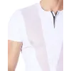 T-Shirt blanc doux avec bandes résille col rond et zip - LM805-81WHT