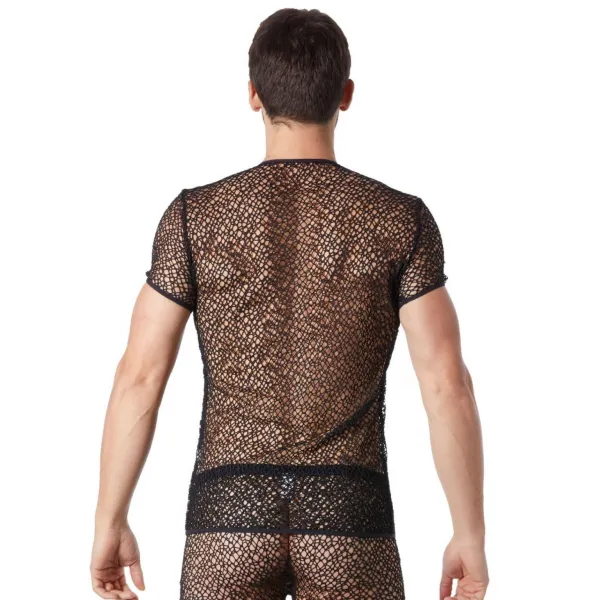 T-shirt noir sexy filet irrégulier fétichiste - LM810-77BLK