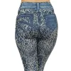 Legging bleu effet jean délavé imprimé léopard - FD1017