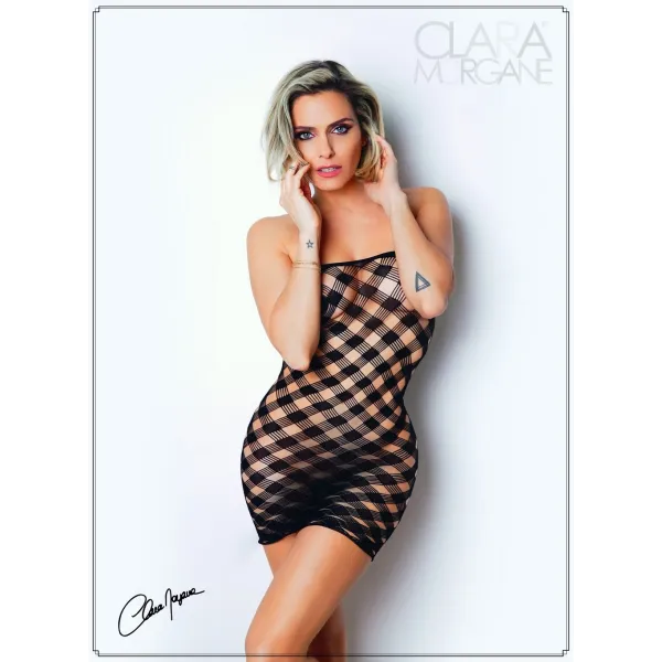 Mini Robe noire, résille avec  motif damier - Le Numéro 2 - Collection Robe - CM97002