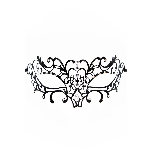 Masque vénitien Elena rigide noir  avec strass  - HMJ-003BK