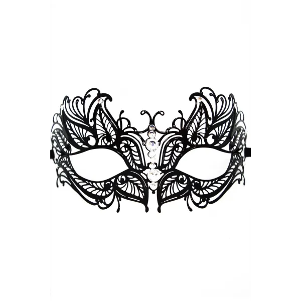 Masque vénitien Greta rigide noir avec strass  -  HMJ-005BK