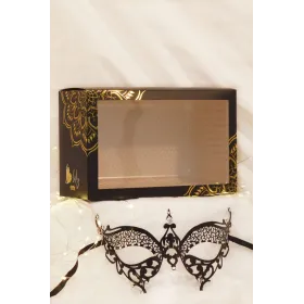 Masque vénitien Alida rigide noir avec strass  -  HMJ-026BK