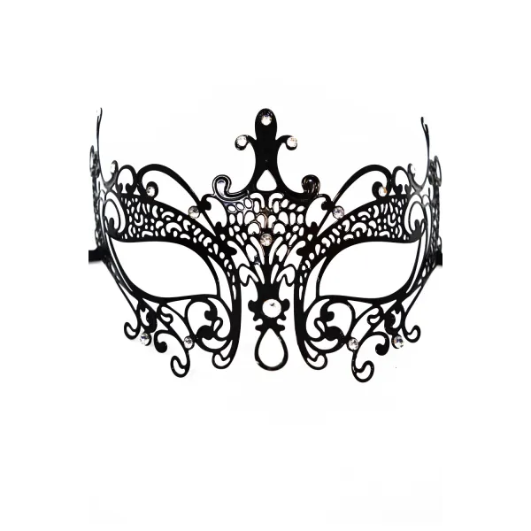 Masque vénitien Lucia rigide noir  avec strass  - HMJ-030BK