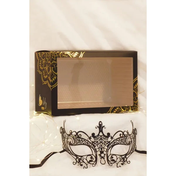 Masque vénitien Lucia rigide noir  avec strass  - HMJ-030BK