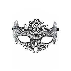 Masque vénitien Ornella rigide noir avec strass  - HMJ-031BK