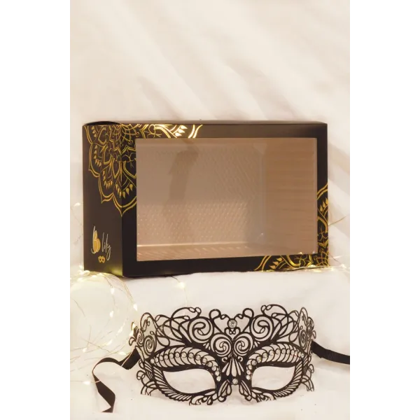 Masque vénitien Giulia rigide noir avec strass  - HMJ-035BK