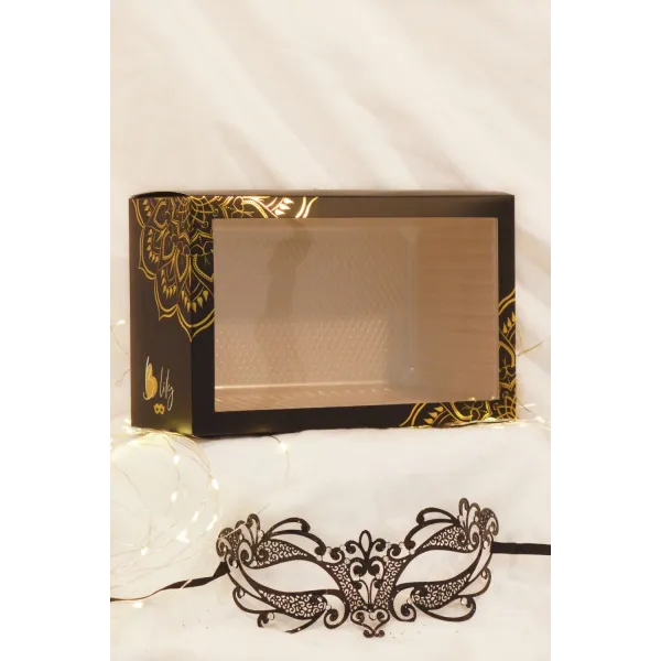 Masque vénitien Gaia rigide noir avec strass - HMJ-061BK