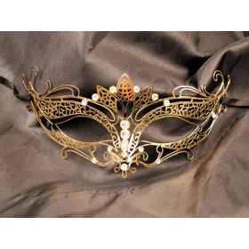 Masque vénitien Asia rigide doré avec strass - HMJ-028B