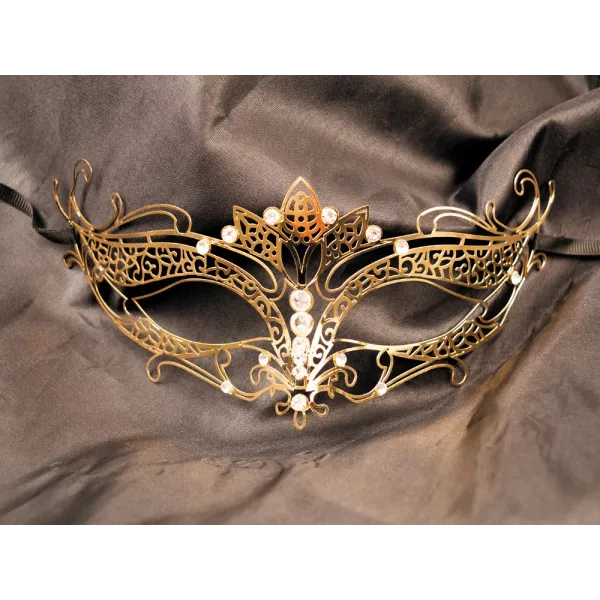 Masque vénitien Asia rigide doré avec strass - HMJ-028B
