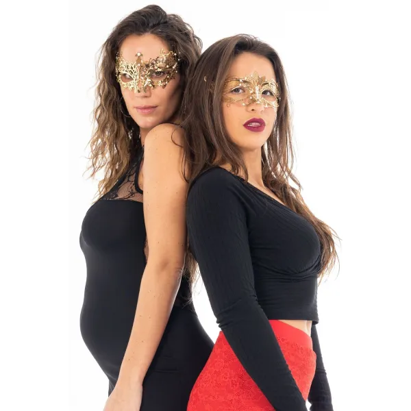 Masque vénitien Asia rigide doré avec strass