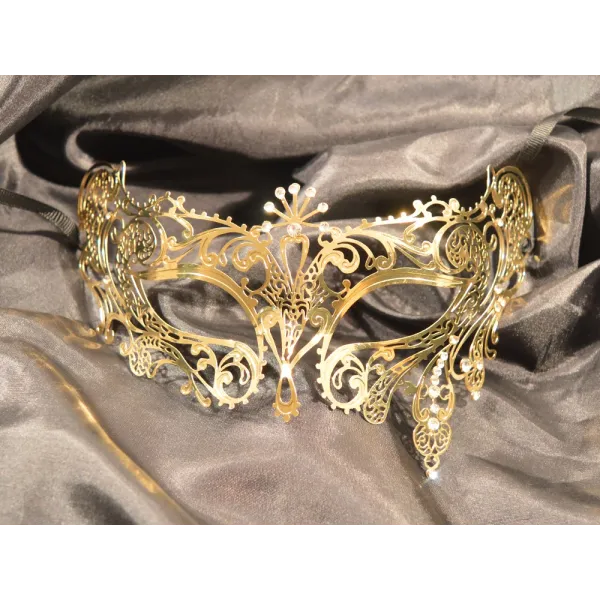 Masque vénitien Bianca rigide doré avec strass - HMJ-047B