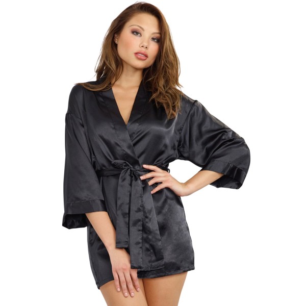 Nuisette noire avec peignoir satinés - DG3717