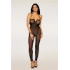 Bodystocking en résille noire, sans couture, avec large décolleté à armature  - DG0471BLK