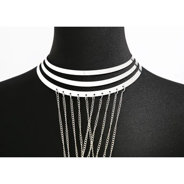 Bijou Tour de cou trois anneaux avec chaines de corps argenté - BCHA0012SIL