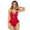 Body rouge effet babydoll et string assorti - MAL7445RED