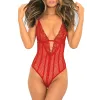 Body rouge en dentelle et fine résille - REN50013-RED