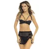 Ensemble 3 pièces noir, soutien gorge, jupette et string - REN53039-BLK